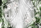 Fotobehang - Vlies Behang - Groen - Zilver - Kristallen Ballen - Diamanten - Luxe - Edelstenen - 254 x 184 cm