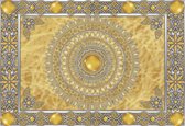 Fotobehang - Vlies Behang - Gouden Mandala op een Goudkleurige Achtergrond - 312 x 219 cm