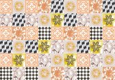Fotobehang - Vlies Behang - Oranje Tegels Mozaiek - 368 x 254 cm
