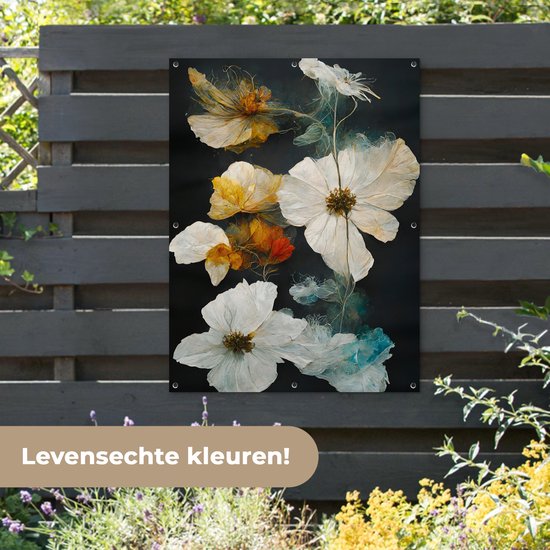 Affiche de jardin - Toile de jardin - Posters de jardin extérieur - Fleurs - Plantes - Zwart - Wit - 90x120 cm - Jardin