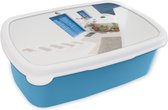 Broodtrommel Blauw - Lunchbox - Brooddoos - Architectuur - Blauw - Wit - Deur - 18x12x6 cm - Kinderen - Jongen