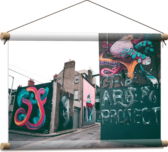 Textielposter - Straat vol met Graffiti - 60x40 cm Foto op Textiel
