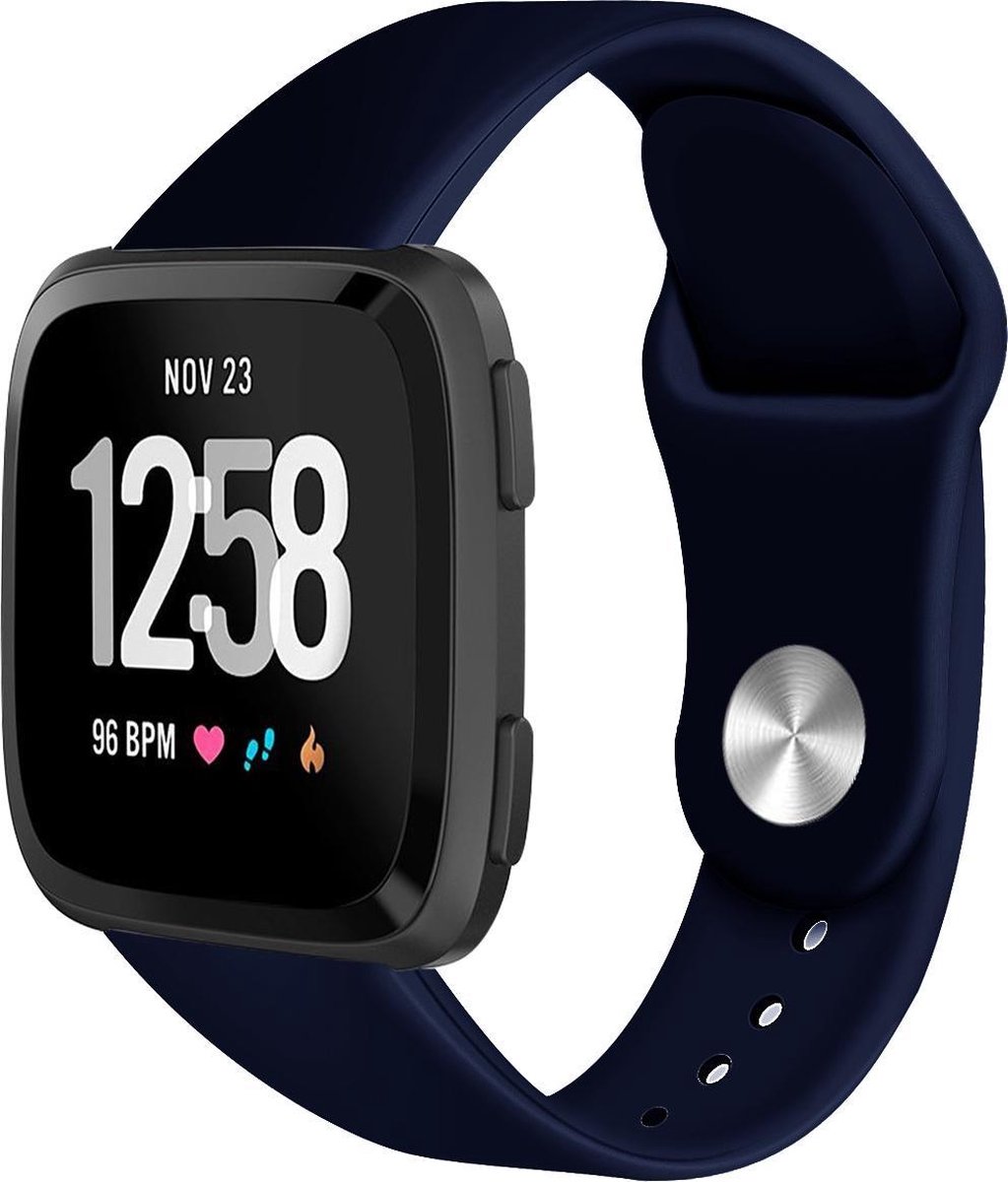 123watches siliconen sport band - marine blauw - ML - Geschikt voor Fitbit Versa 1 & 2 / Lite