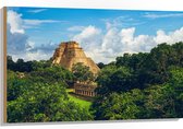 Hout - ''Piramide van de Tovenaar'' Yucatan, Mexico - 105x70 cm - 9 mm dik - Foto op Hout (Met Ophangsysteem)