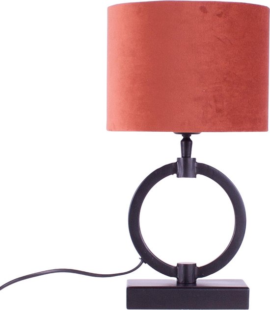 Tafellamp ring met velours kap Davon | 1 lichts | koper / goud / zwart | metaal / stof | Ø 15 cm | 37 cm hoog | modern / sfeervol design