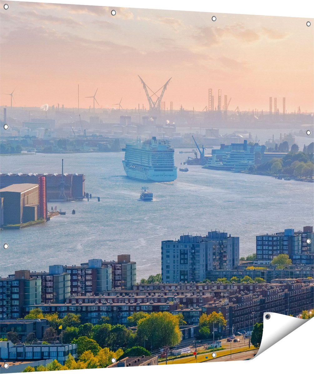 Gards Tuinposter Rotterdamse Haven bij het Water - 120x120 cm - Tuindoek - Tuindecoratie - Wanddecoratie buiten - Tuinschilderij Multikleur