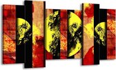 GroepArt - Schilderij - Abstract - Geel, Zwart, Rood - 120x65 5Luik - Foto Op Canvas - GroepArt 6000+ Schilderijen 0p Canvas Art Collectie - Wanddecoratie