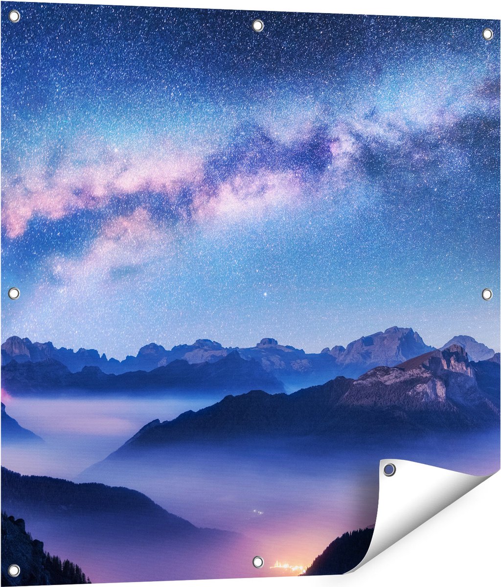 Gards Tuinposter Melkweg bij de Bergen in Itali� - 80x80 cm - Tuindoek - Tuindecoratie - Wanddecoratie buiten - Tuinschilderij Multikleur