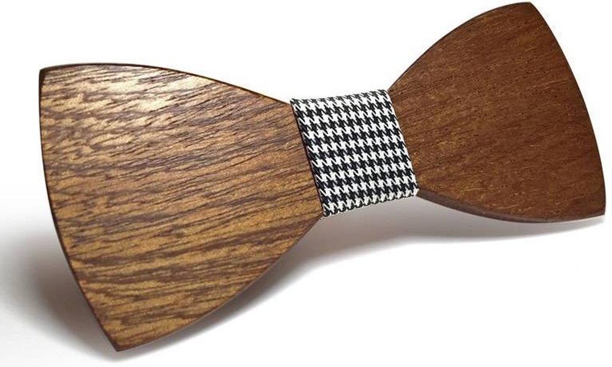 Joboly Stijlvolle Handgemaakte Vlinder Strik Vlinderdas - Walnoot Hout - Zwart Wit Patroon - Heren