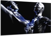 Peinture sur toile Abstrait | Bleu, argent, noir | 120x70cm 1Hatch