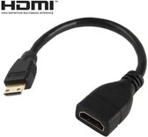 17 cm Vergulde Mini HDMI Male naar HDMI 19-pins vrouwelijke kabel (zwart)