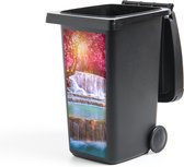 Container sticker Waterval - Regenboog - Bomen - Roze - Natuur - 44x98 cm - Kliko sticker