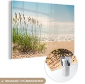 MuchoWow® Glasschilderij 90x60 cm - Schilderij acrylglas - Grassprieten in de duinen - Foto op glas - Schilderijen