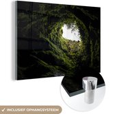 MuchoWow® Glasschilderij 120x80 cm - Schilderij acrylglas - Diepe grot - Foto op glas - Schilderijen