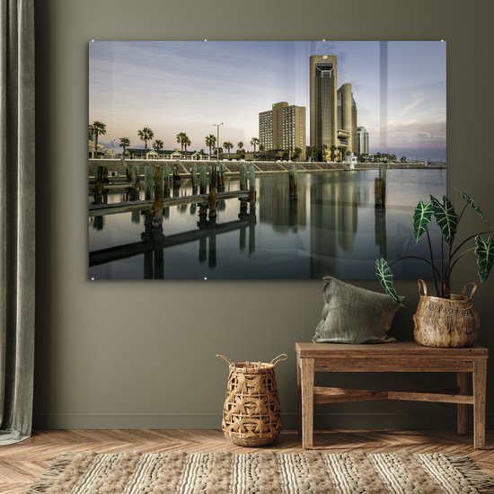 Skyline de Corpus Christi immédiatement après le lever du soleil au Texas, USA Plexiglas 180x120 cm - Tirage photo sur Glas (décoration murale en plexiglas) XXL / Groot format!