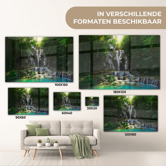 MuchoWow® Peinture sur verre 30x20 cm - Peinture sur verre acrylique - Cascade - Soleil - Arbres - Photo sur verre - Peintures