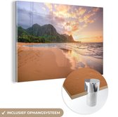 MuchoWow® Glasschilderij 60x40 cm - Schilderij acrylglas - Zonsondergang op Kauai - Foto op glas - Schilderijen