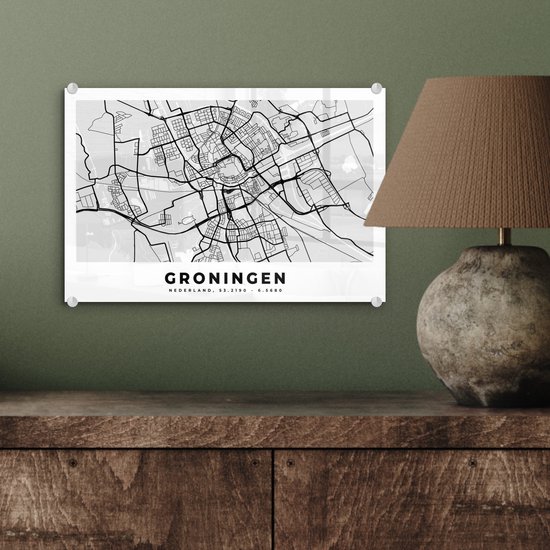 Peinture sur Verre - Carte - Groningen - Pays- Nederland - 30x20 cm - Peintures sur Verre Peintures - Photo sur Glas