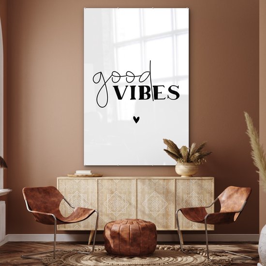 MuchoWow® Peinture sur Verre - Citations - Good Vibes - Proverbes - 100x150 cm - Peintures sur Verre Acrylique - Photo sur Glas