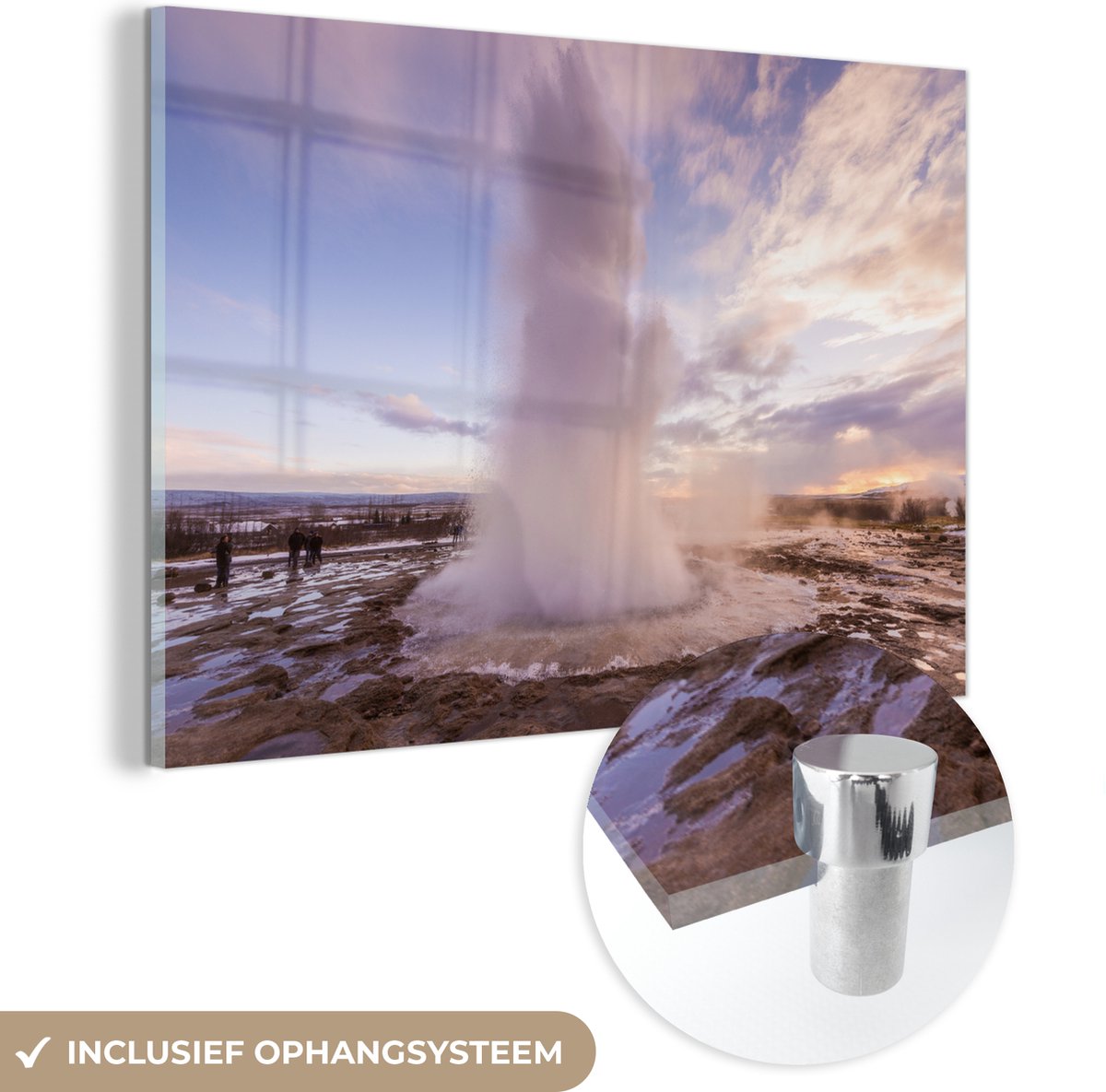 ® Glasschilderij 30x20 cm - Schilderij acrylglas - Strokkur geiser eruptie - Foto op glas