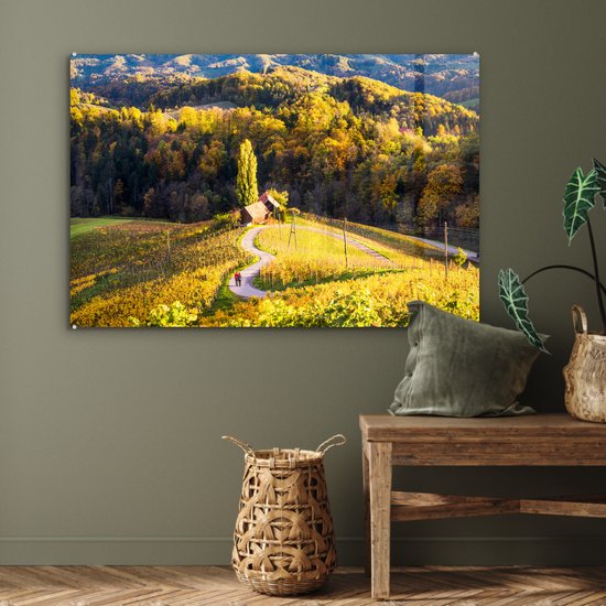 MuchoWow® Peinture sur verre 120x80 cm - Peinture acrylique sur verre - Couple marchant sur la route en forme de cœur à Spicknik - Photo sur verre - Peintures