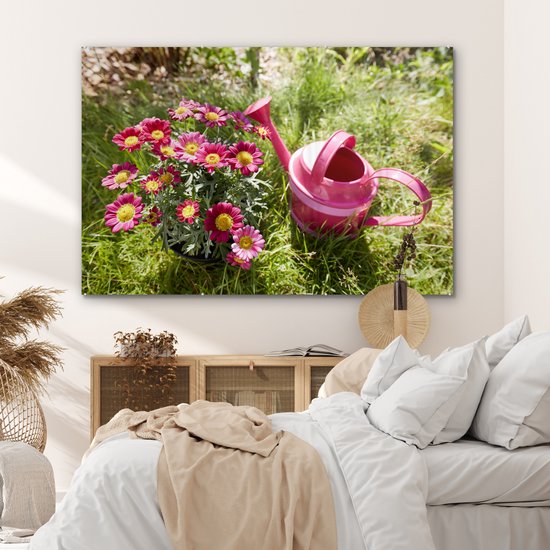 MuchoWow® Peinture sur verre 150x100 cm - Peinture sur verre acrylique - Fleurs - Arrosoir - Rose - Photo sur verre - Peintures