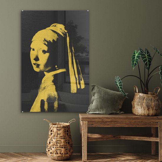 MuchoWow® Peinture sur Verre - Fille à la Perle - Johannes Vermeer - Jaune - 60x90 cm - Peintures sur Verre Acrylique - Photo sur Glas