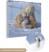 MuchoWow® Glasschilderij 50x50 cm - Schilderij acrylglas - IJsberen - Sneeuw - Wit - Foto op glas - Schilderijen