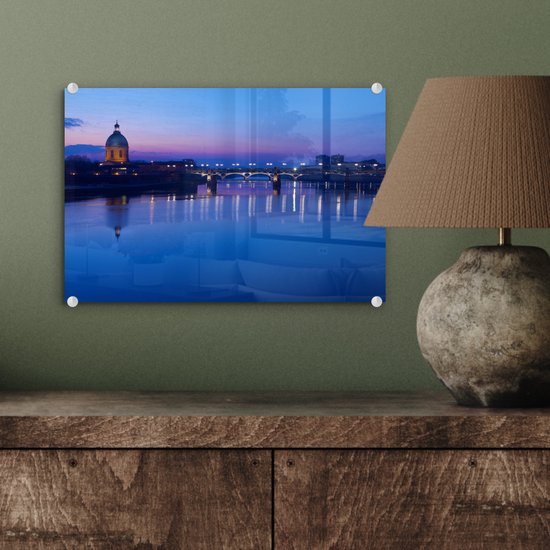 ® Glasschilderij 30x20 cm - Schilderij acrylglas - Toulouse - Frankrijk - Blauw - Foto op glas - Muurdecoratie woonkamer - Wanddecoratie slaapkamer - Schilderijen