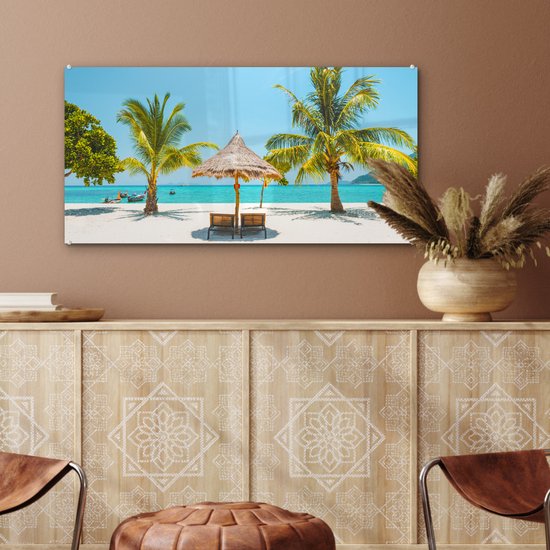 Peinture sur verre - Plage avec palmiers et transats - 80x40 cm - Peintures sur Verre Peintures - Photo sur Glas