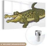 MuchoWow® Glasschilderij 120x60 cm - Schilderij acrylglas - Krokodil - Afrika - Wit - Foto op glas - Schilderijen
