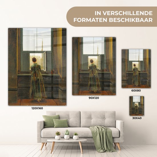 MuchoWow® Peinture sur Verre - Femme à la Fenêtre - Peinture de Caspar David Friedrich - 30x40 cm - Peintures sur Verre Acrylique - Photo sur Glas