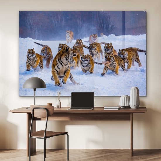 Peintures sur verre - Tigre - Neige - Animaux sauvages - Hiver - 150x100 cm - Peintures Plexiglas
