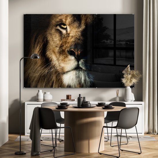 Glasschilderij leeuw Dieren - Portret - Zwart Glazen decoratie - Glasplaat -... | bol.com