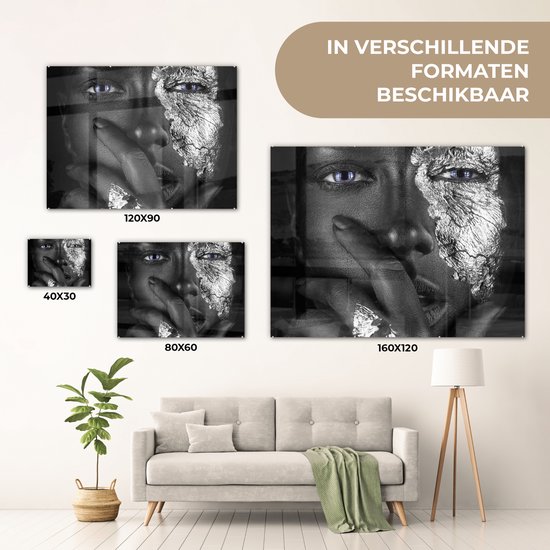 MuchoWow® Peinture sur verre - Femme - Argent - Zwart - Blauw - 120x90 cm - Peintures sur verre acrylique - Photo sur Glas