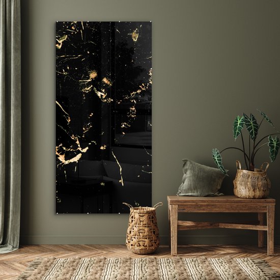MuchoWow® Peinture sur verre 80x160 cm - Peinture acrylique sur verre - Marbre - Citron Zwart - Or - Photo sur verre - Peintures