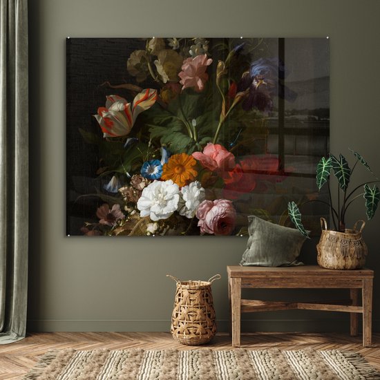MuchoWow® Peinture sur Verre - Vase avec Fleurs - Peinture de Rachel Ruysch - 160x120 cm - Peintures sur Verre Acrylique - Photo sur Glas