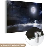 MuchoWow® Glasschilderij 90x60 cm - Schilderij acrylglas - Maan - Sterren - Wolken - Foto op glas - Schilderijen