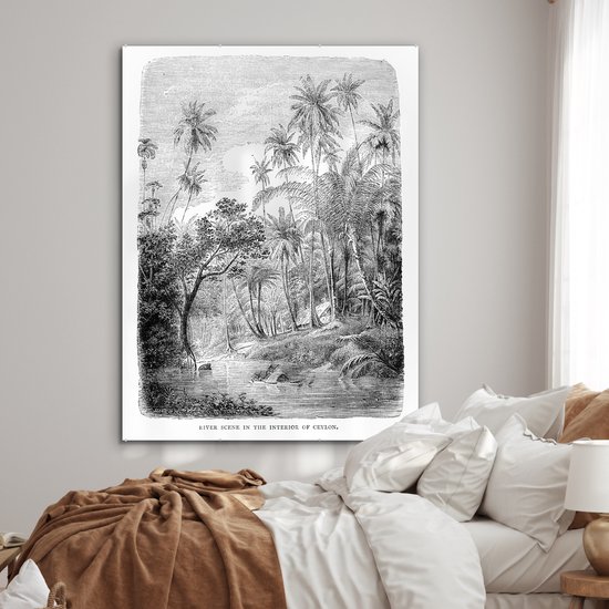 MuchoWow® Peinture sur Verre - Une Illustration d'une Rangée de Palmiers au Sri Lanka - 120x160 cm - Peintures sur Verre Acrylique - Photo sur Glas