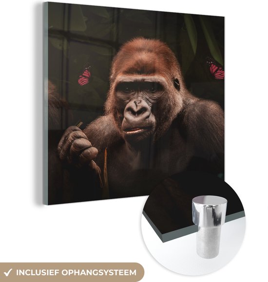 MuchoWow® Glasschilderij 50x50 cm - Schilderij acrylglas - Dieren - Aap - Gorilla - Foto op glas - Schilderijen