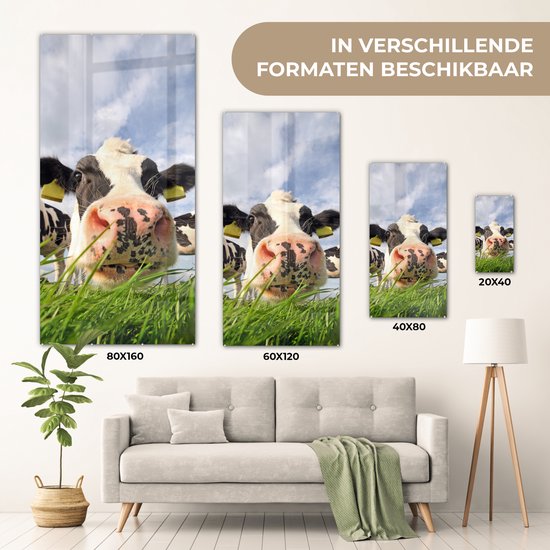 MuchoWow® Peinture sur verre 80x160 cm - Peinture sur verre acrylique - Vache - Ferme - Herbe - Animaux - Photo sur verre - Peintures
