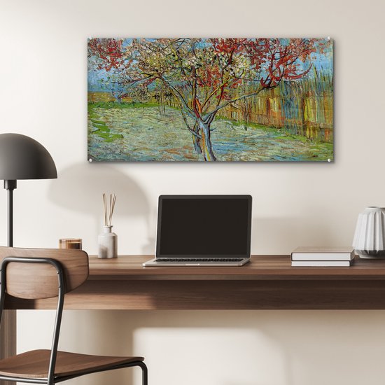 MuchoWow® Peinture sur Verre - Le Pêcher Rose - Vincent van Gogh - 80x40 cm - Peintures Acrylique - Photo sur Glas