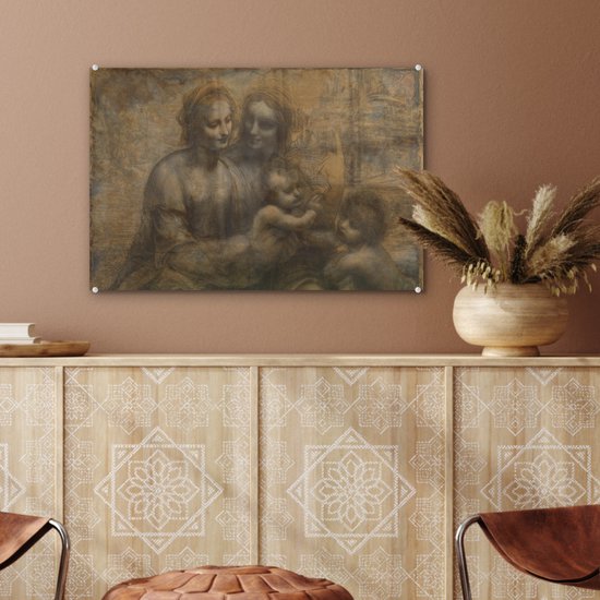 MuchoWow® Peinture sur verre 60x40 cm - Peinture sur verre acrylique - Marie avec l'enfant et Sainte Anne - Leonardo de Vinci - Photo sur verre - Peintures