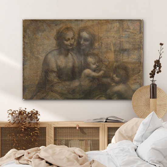 MuchoWow® Peinture sur verre 90x60 cm - Peinture sur verre acrylique - Marie avec l'enfant et Sainte Anne - Leonardo de Vinci - Photo sur verre - Peintures
