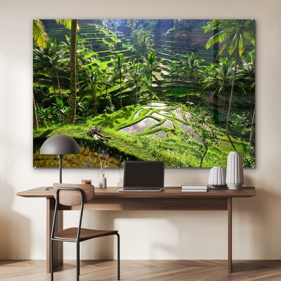 MuchoWow® Glasschilderij 180x120 cm - Schilderij acrylglas - Spectaculaire rijstvelden ten noorden van Ubud - Foto op glas - Schilderijen - MuchoWow