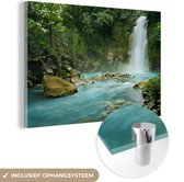 MuchoWow® Glasschilderij 60x40 cm - Schilderij acrylglas - Jungle - Natuur - Waterval - Foto op glas - Schilderijen