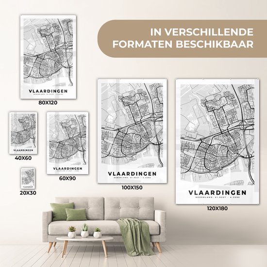 MuchoWow® Peinture sur verre 100x150 cm - Peinture sur verre acrylique - Plan de la ville - Vlaardingen - Grijs - Wit - Photo sur verre - Peintures - Carte
