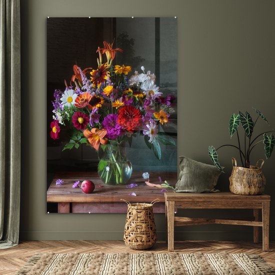 MuchoWow® Glasschilderij 120x180 cm - Schilderij acrylglas - Kleuren - Bloemen - Stilleven - Foto op glas - Schilderijen - MuchoWow