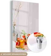 MuchoWow® Glasschilderij 40x60 cm - Schilderij acrylglas - Fruit - Grapefruit - Tafel - Foto op glas - Schilderijen