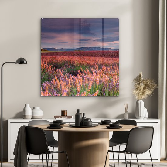 MuchoWow® Peinture sur verre 90x90 cm - Peinture acrylique sur verre - France - Lavande - Soir - Photo sur verre - Peintures